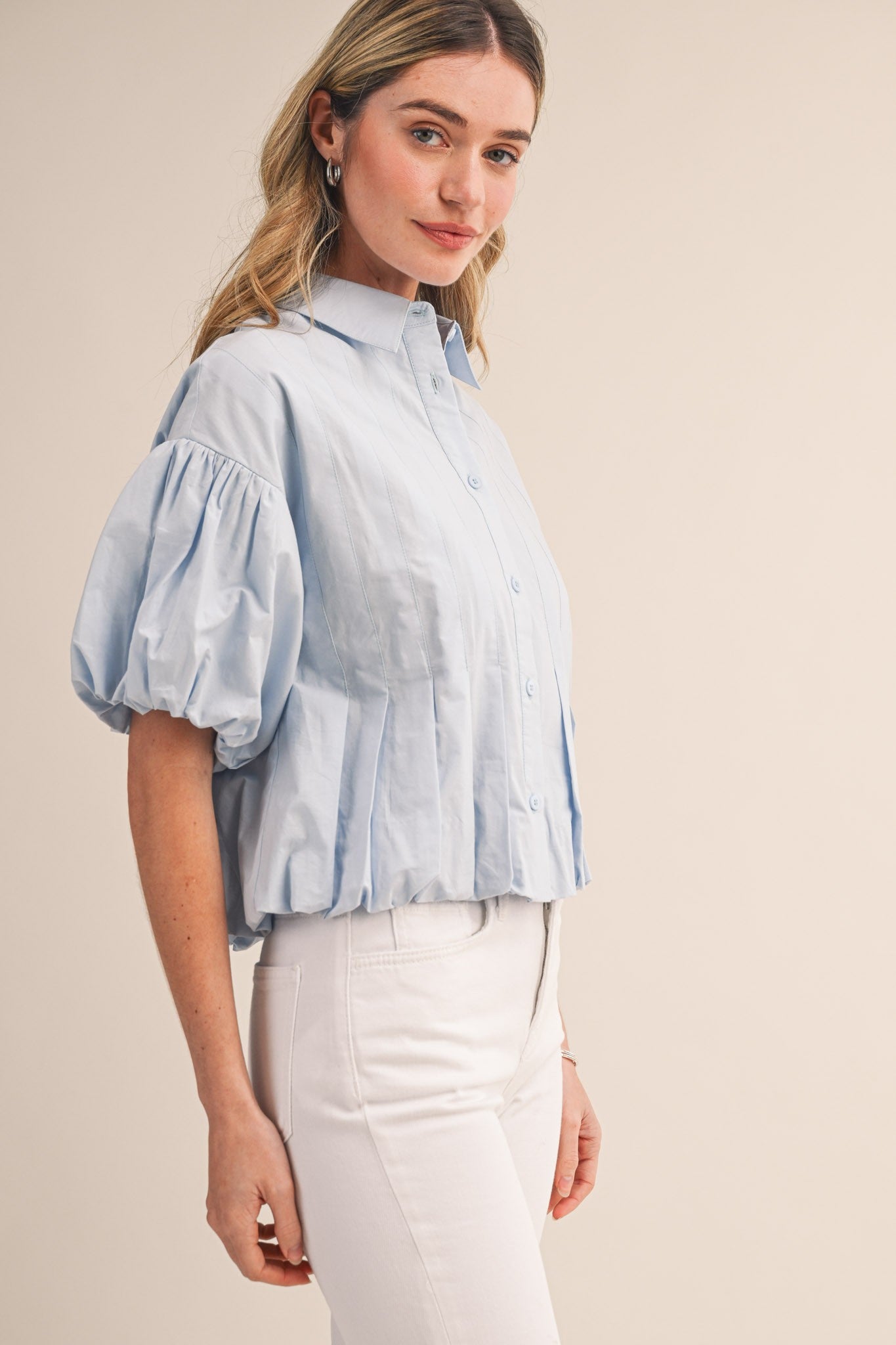 Piper Pleated Bubble Hem Blouse (PRE-ORDER - AVAILABLE TO SHIP 3/3)