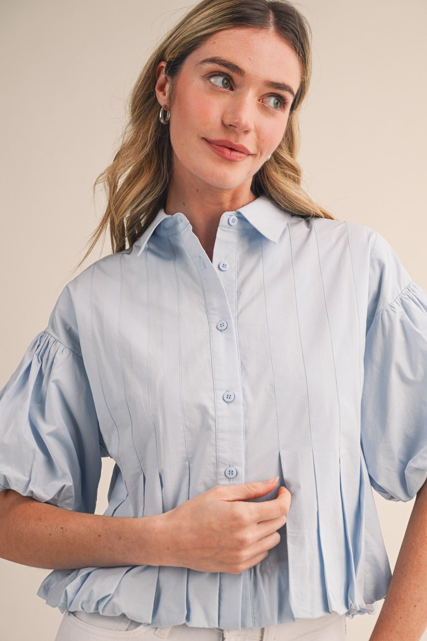 Piper Pleated Bubble Hem Blouse (PRE-ORDER - AVAILABLE TO SHIP 3/3)