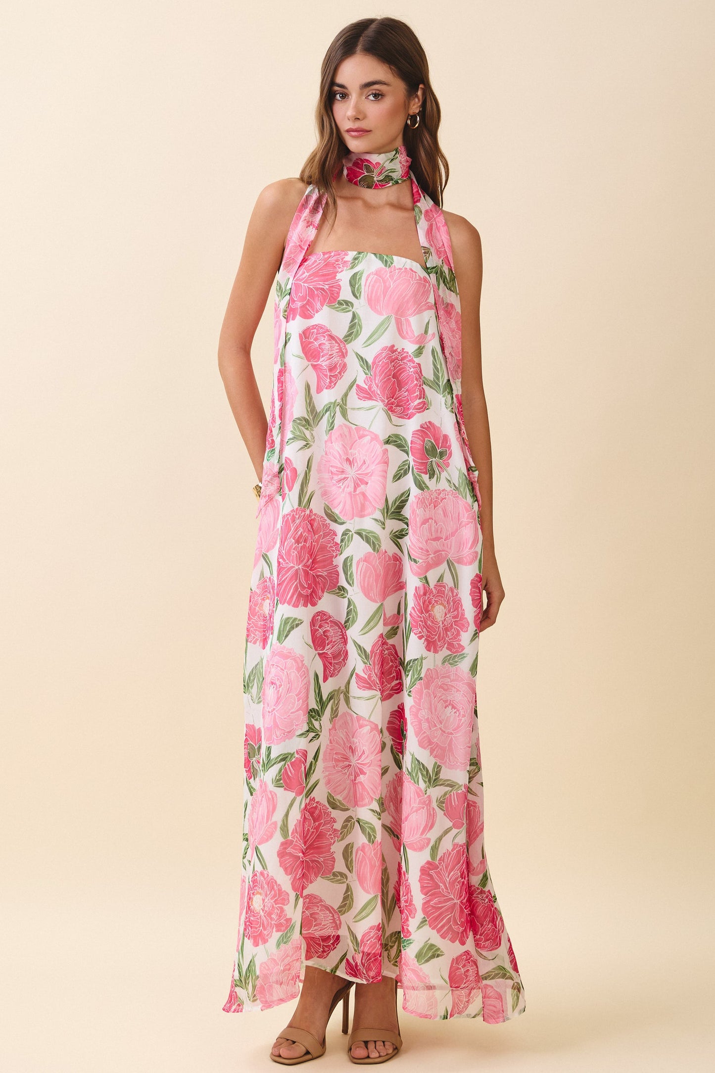 Rosé Garden Scarf Maxi Dress