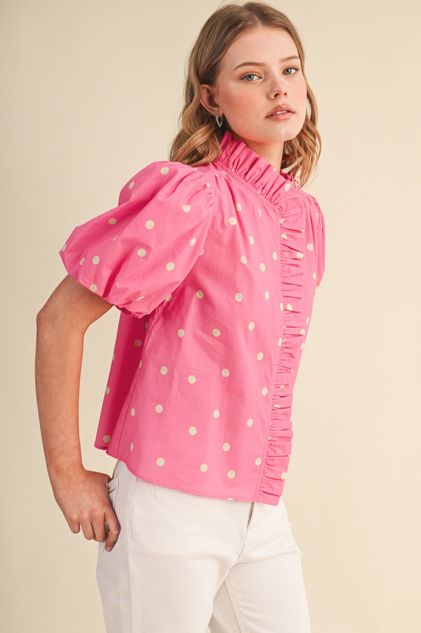 Pink Polka Dot Blouse - PREORDER (AVAILABLE TO SHIP 7/3)
