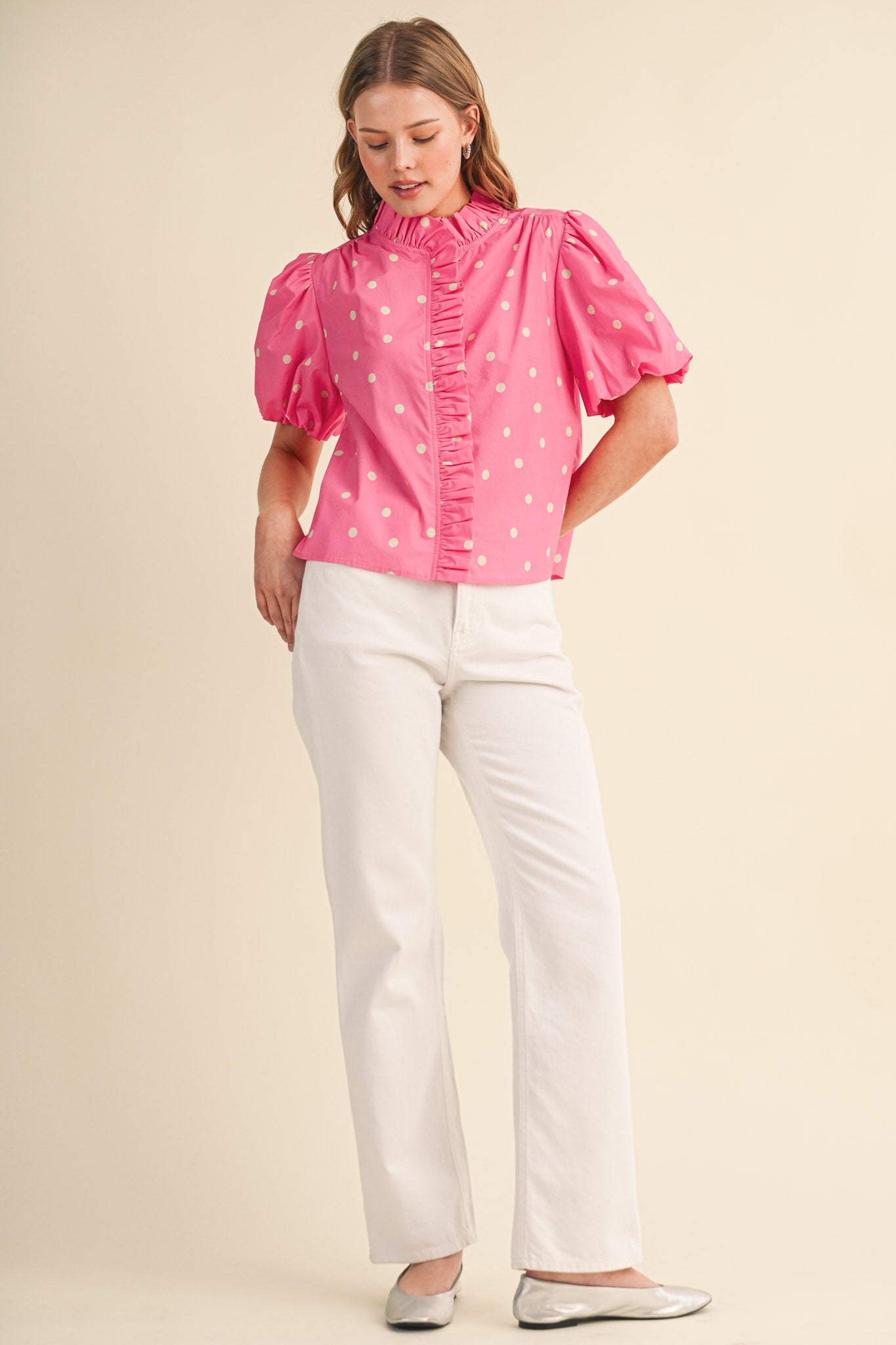 Pink Polka Dot Blouse - PREORDER (AVAILABLE TO SHIP 7/3)