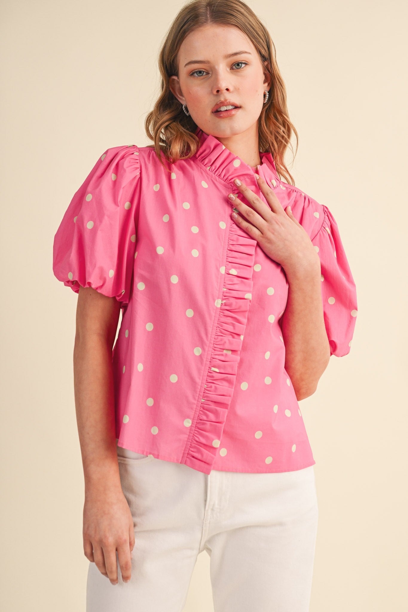Pink Polka Dot Blouse - PREORDER (AVAILABLE TO SHIP 7/3)