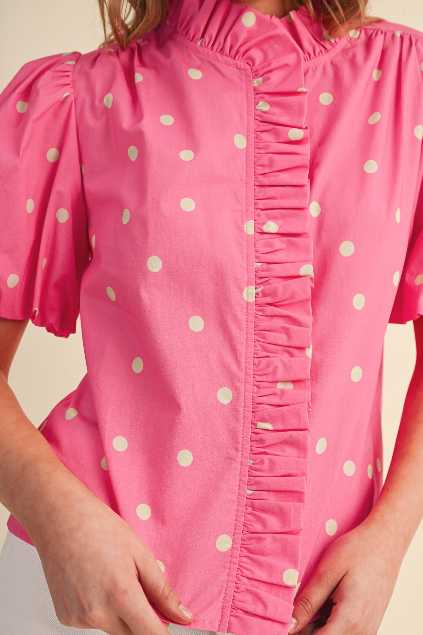 Pink Polka Dot Blouse - PREORDER (AVAILABLE TO SHIP 7/3)