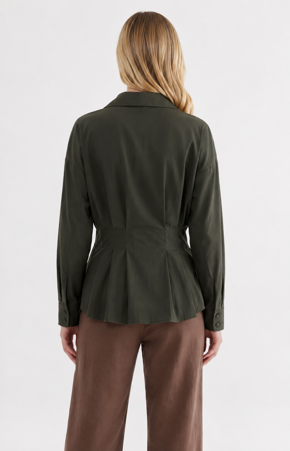 Jane Olive Pleated Blouse