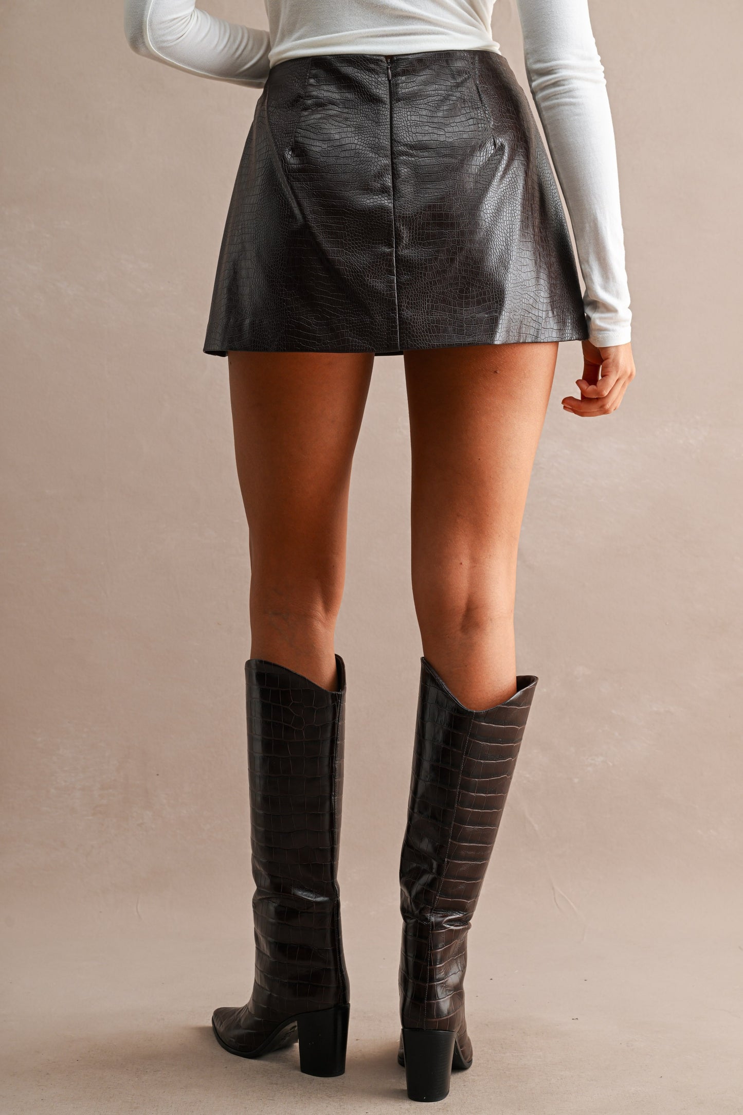 Bailey Brown Faux Croc Leather Mini Skirt