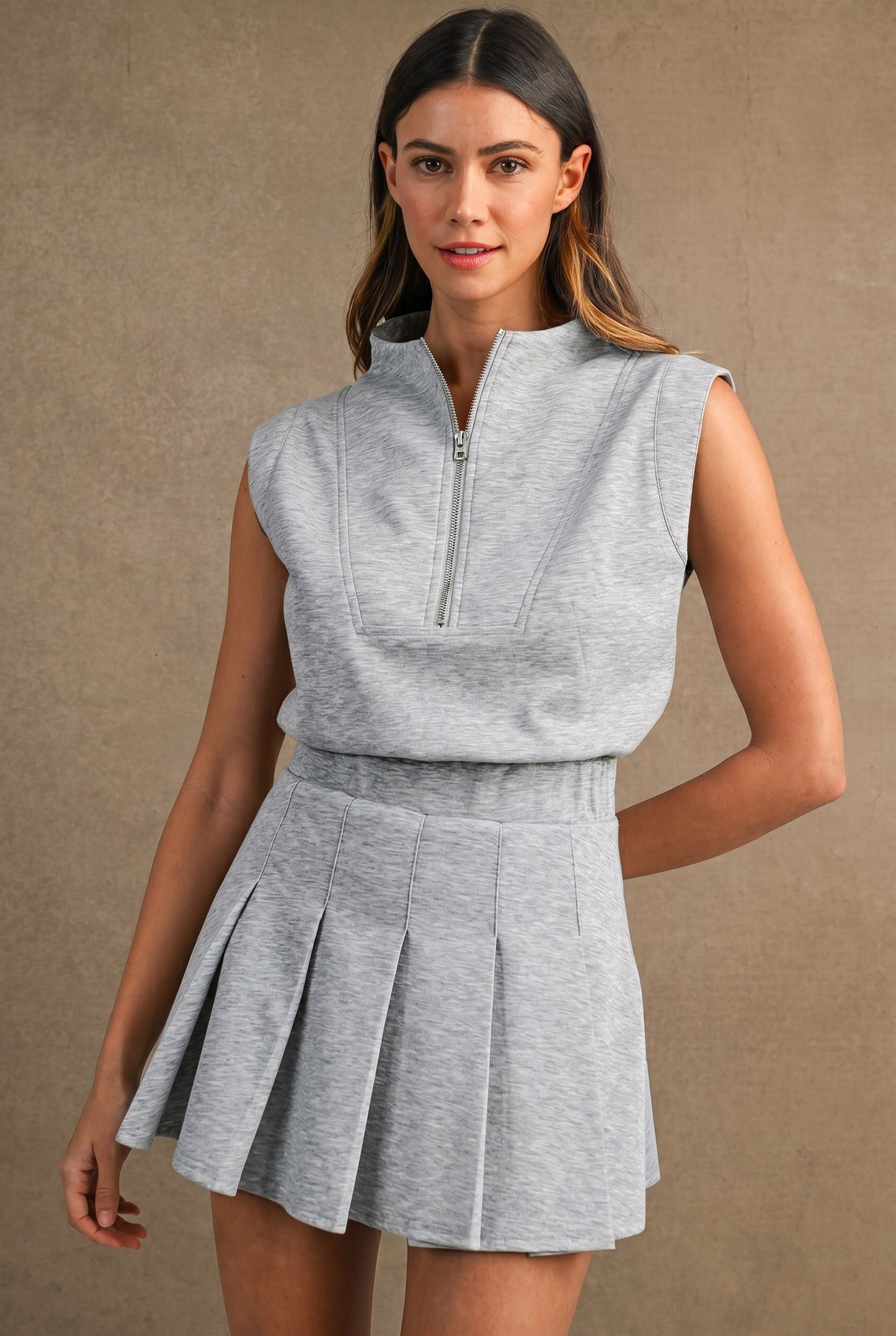Match Point Scuba Mockneck Pleated Romper (PRE-ORDER/AVAILABLE TO SHIP 8/13)