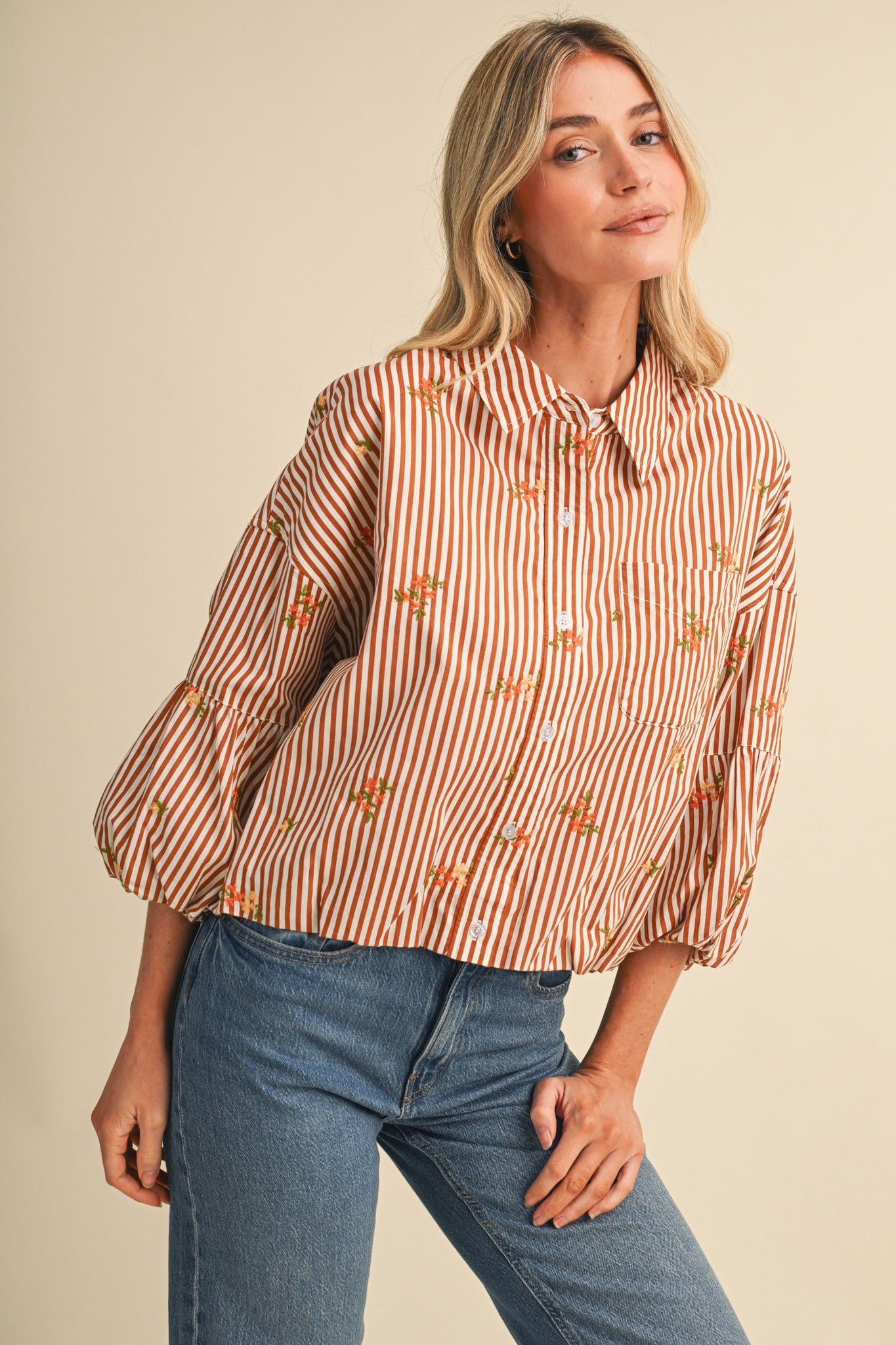 Ellie Embroidered Stripe Blouse