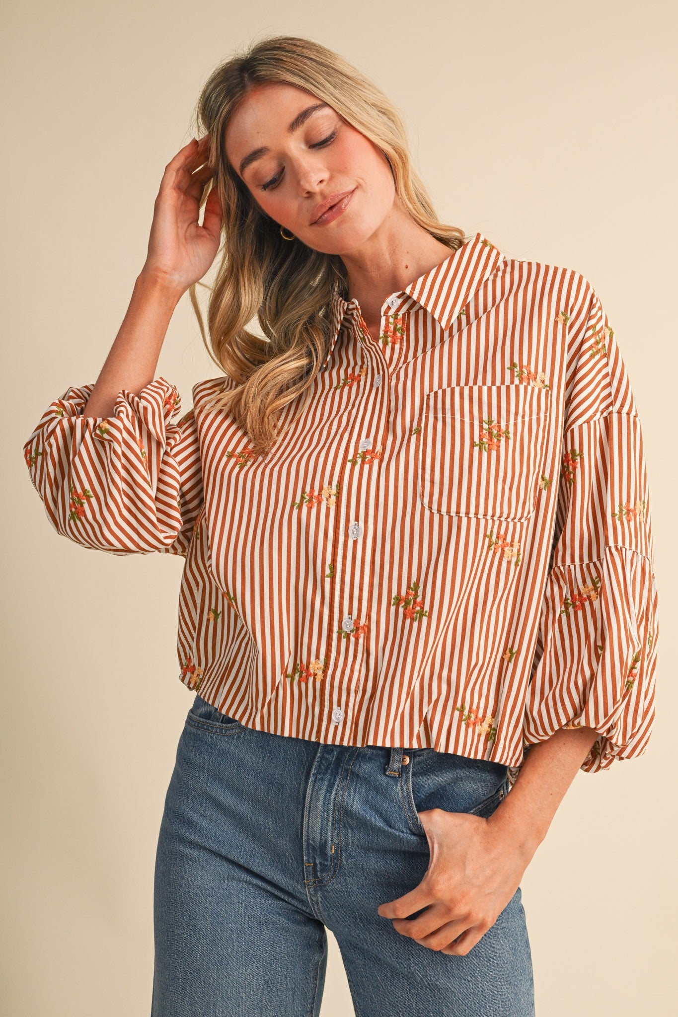 Ellie Embroidered Stripe Blouse