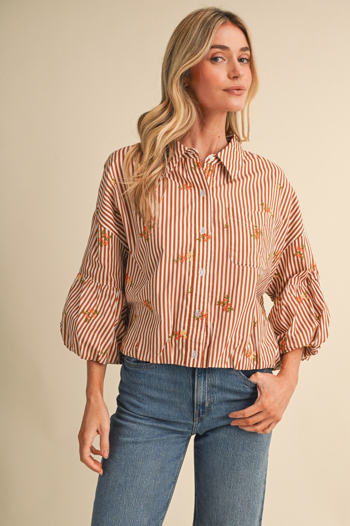 Ellie Embroidered Stripe Blouse