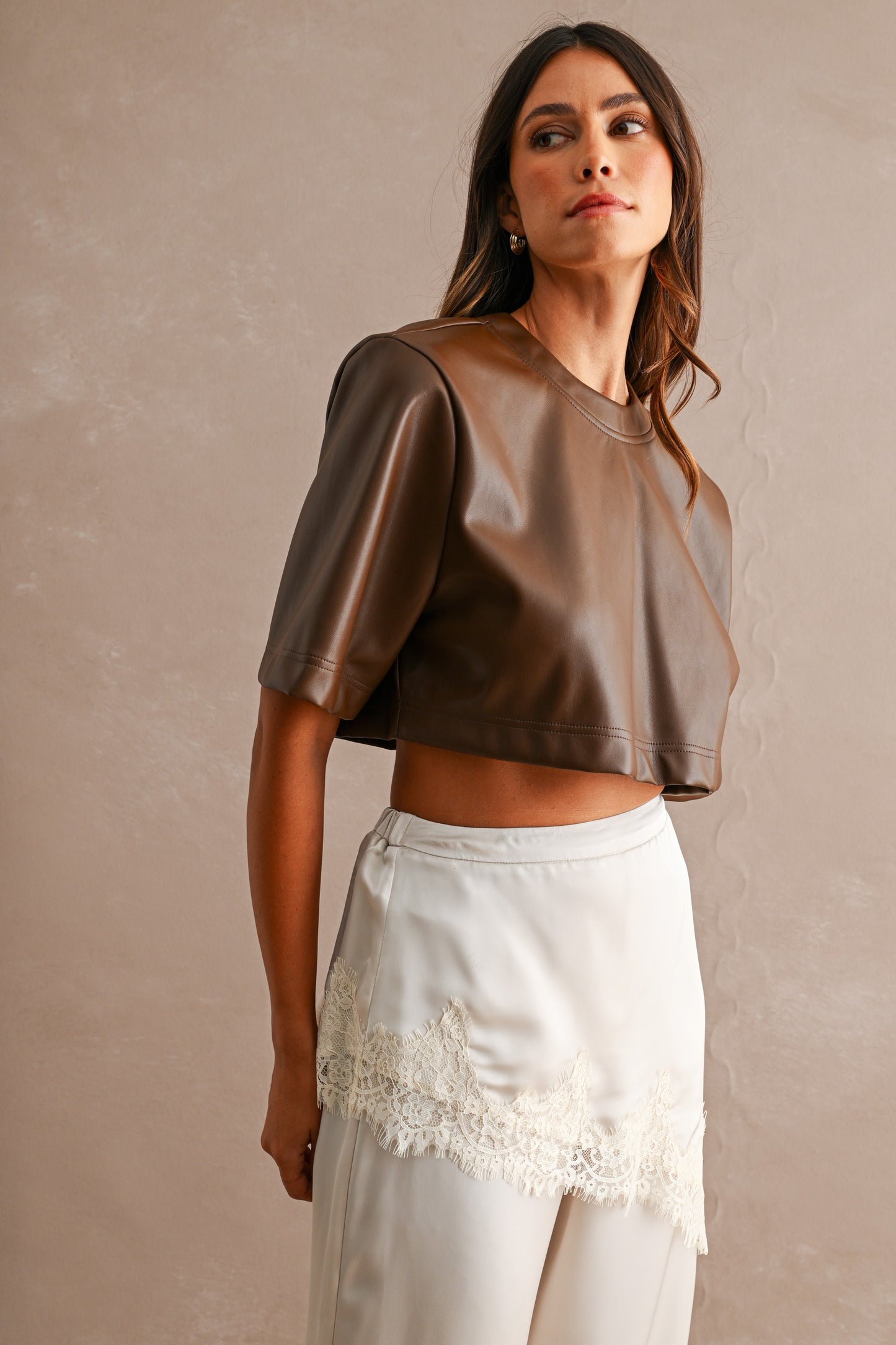 Mocha Muse Faux Leather Crop Top