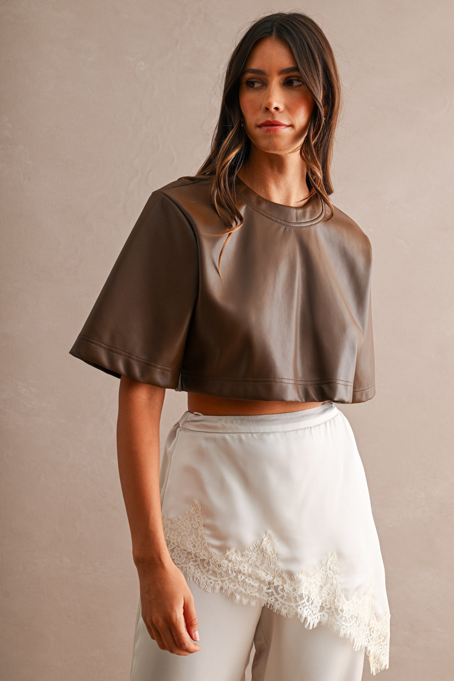 Mocha Muse Faux Leather Crop Top