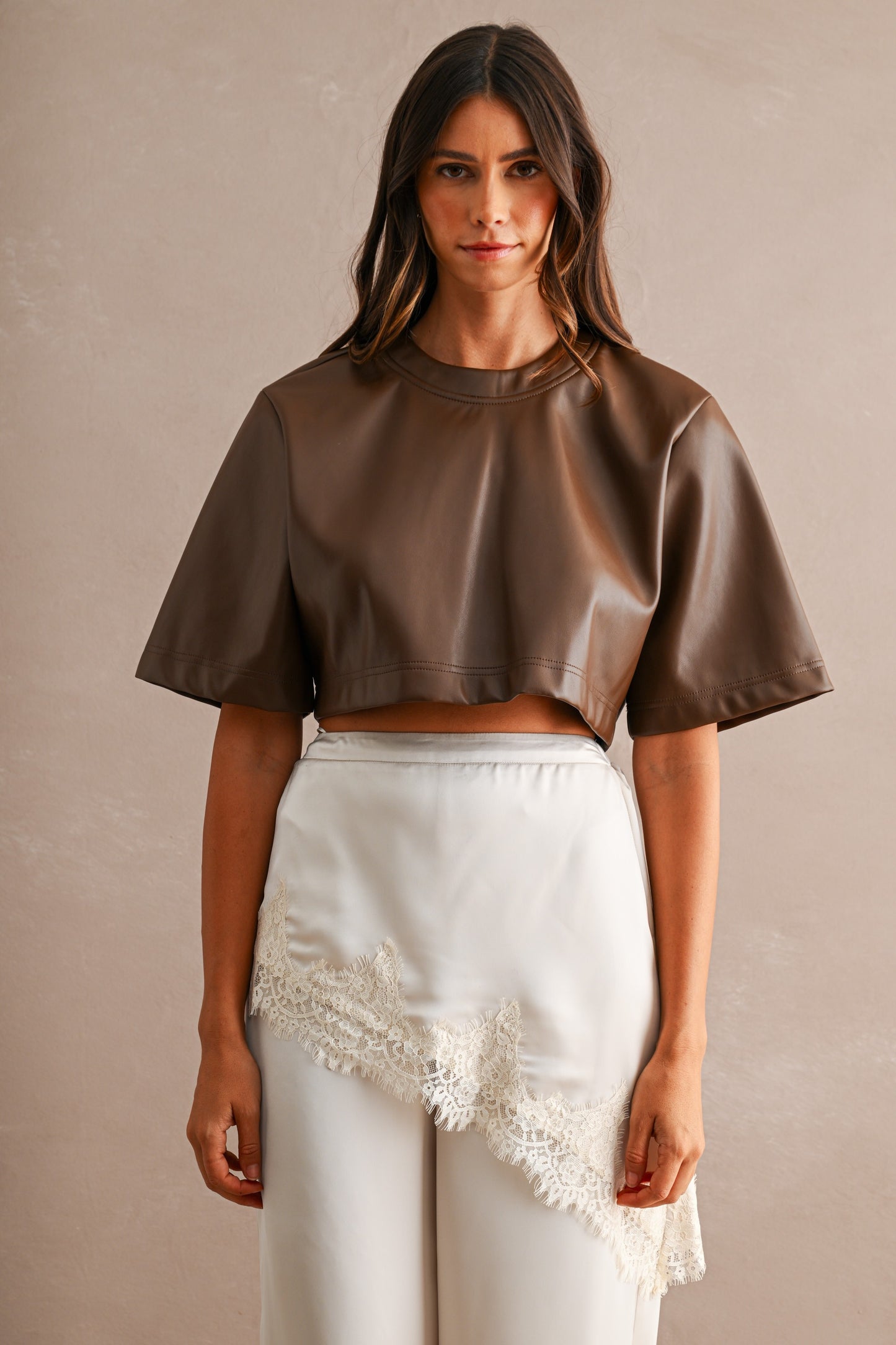 Mocha Muse Faux Leather Crop Top