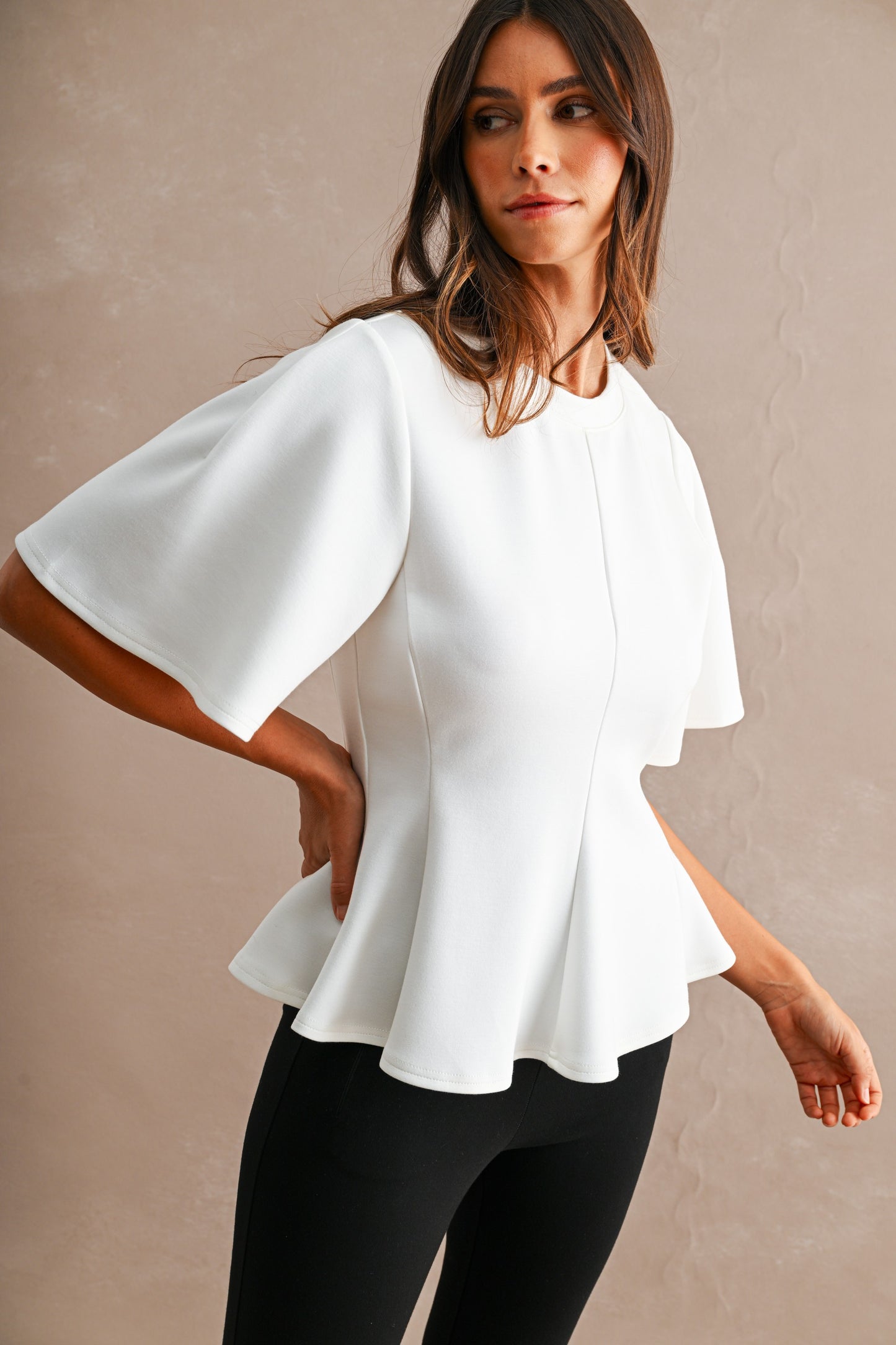 Elevated Scuba Peplum Blouse - White