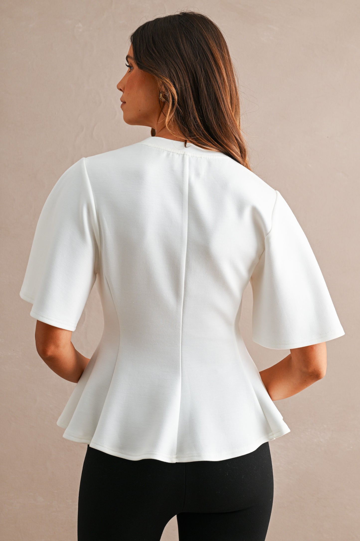 Elevated Scuba Peplum Blouse - White