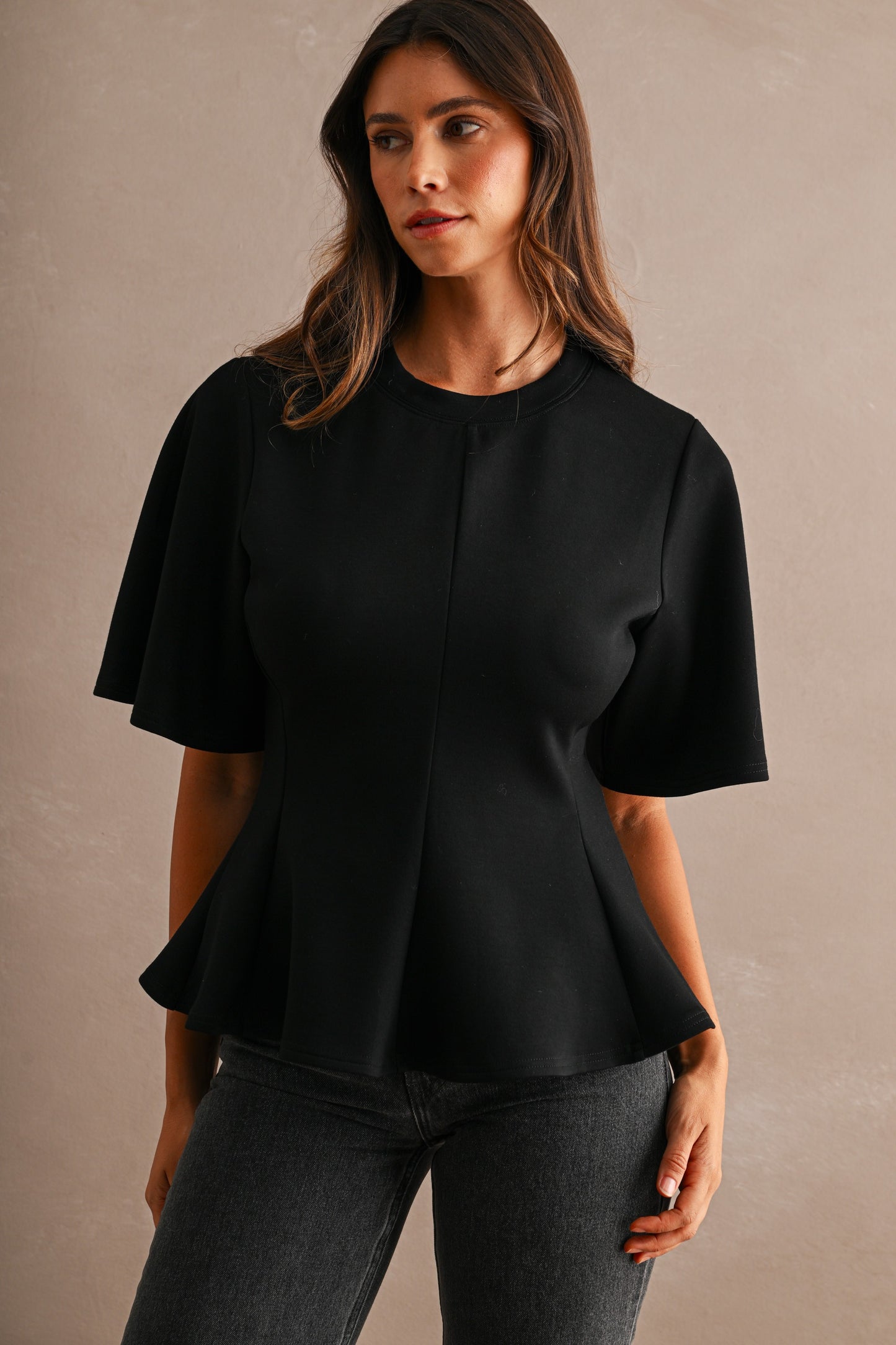 Elevated Scuba Peplum Blouse - Black