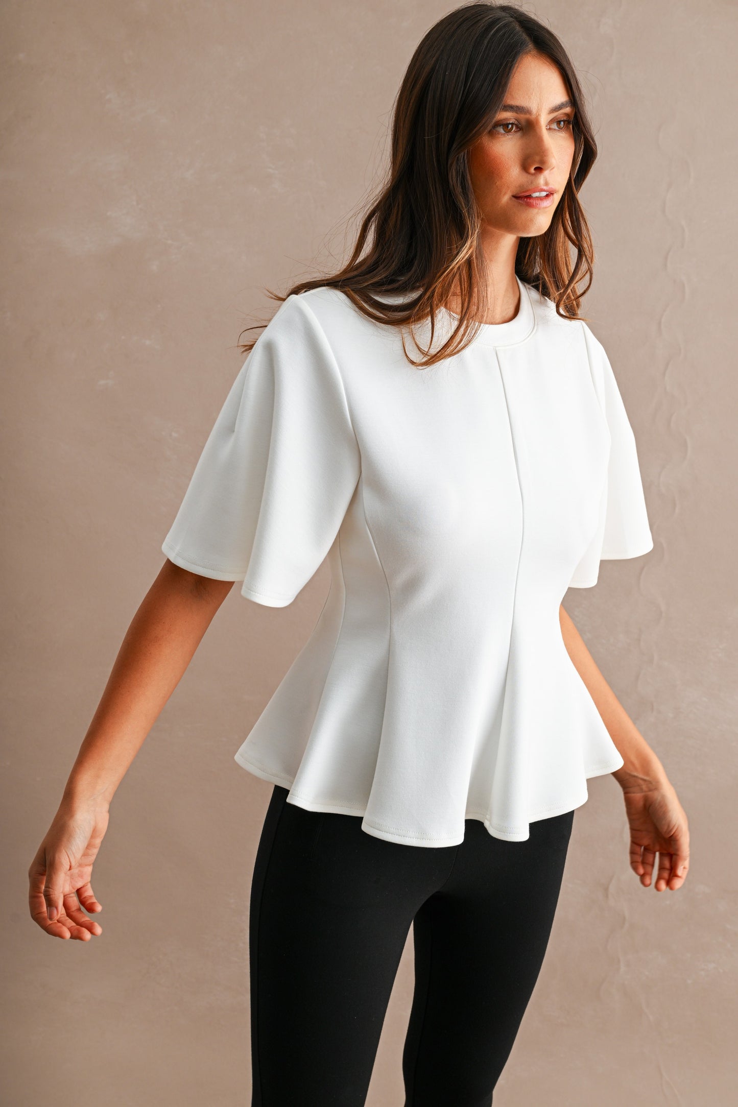 Elevated Scuba Peplum Blouse - White