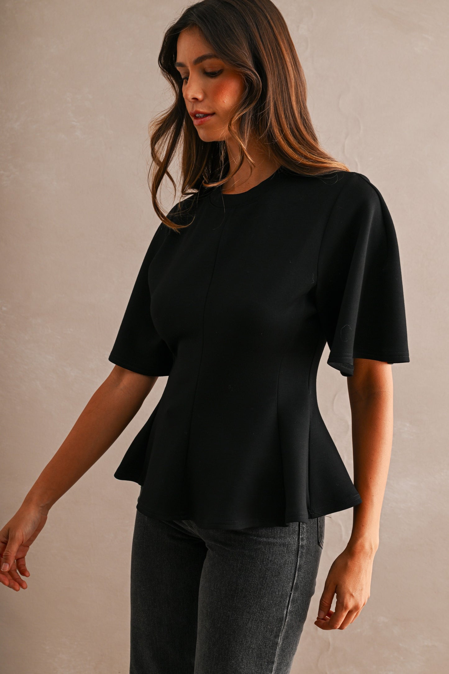 Elevated Scuba Peplum Blouse - Black