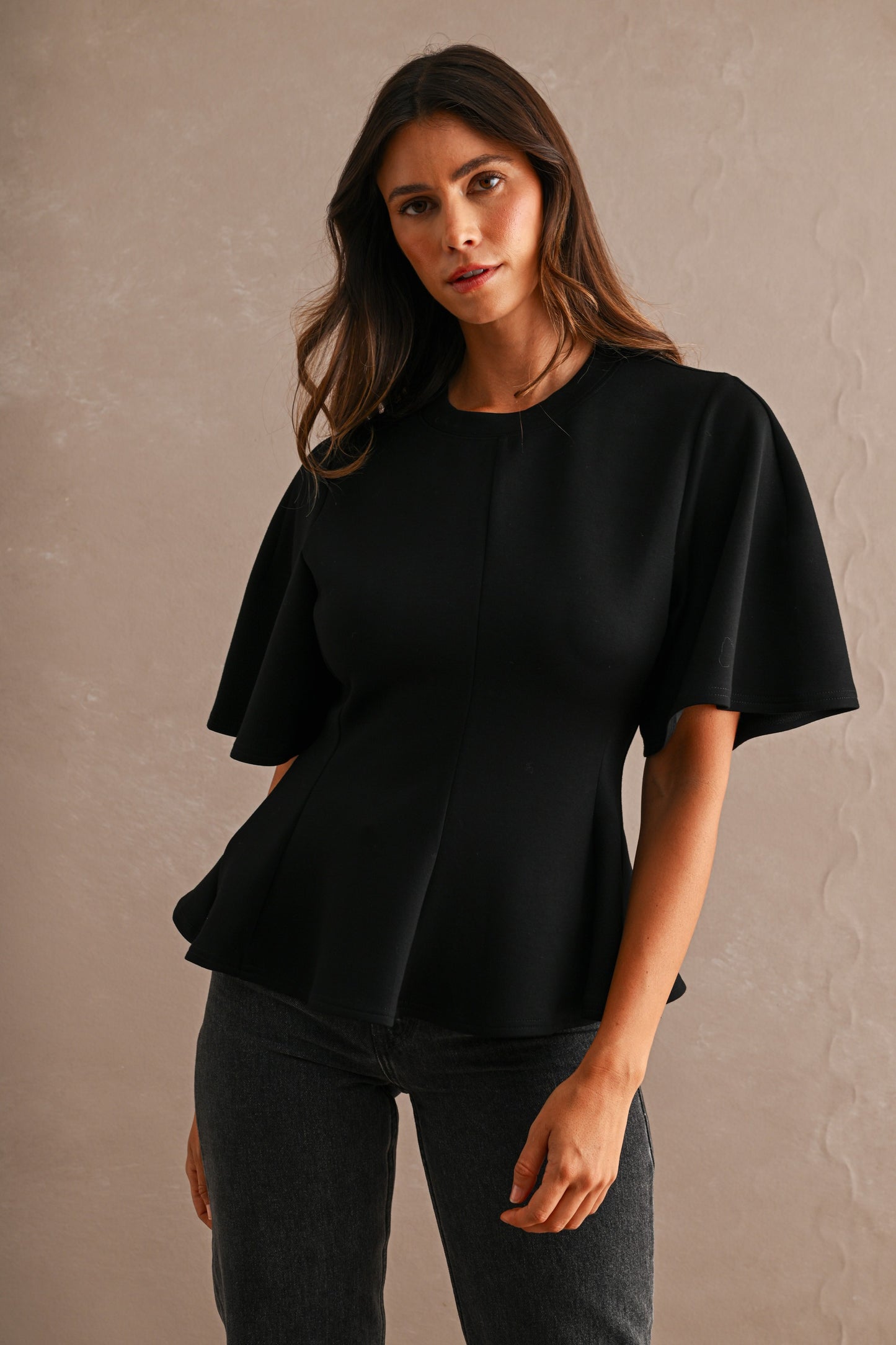Elevated Scuba Peplum Blouse - Black