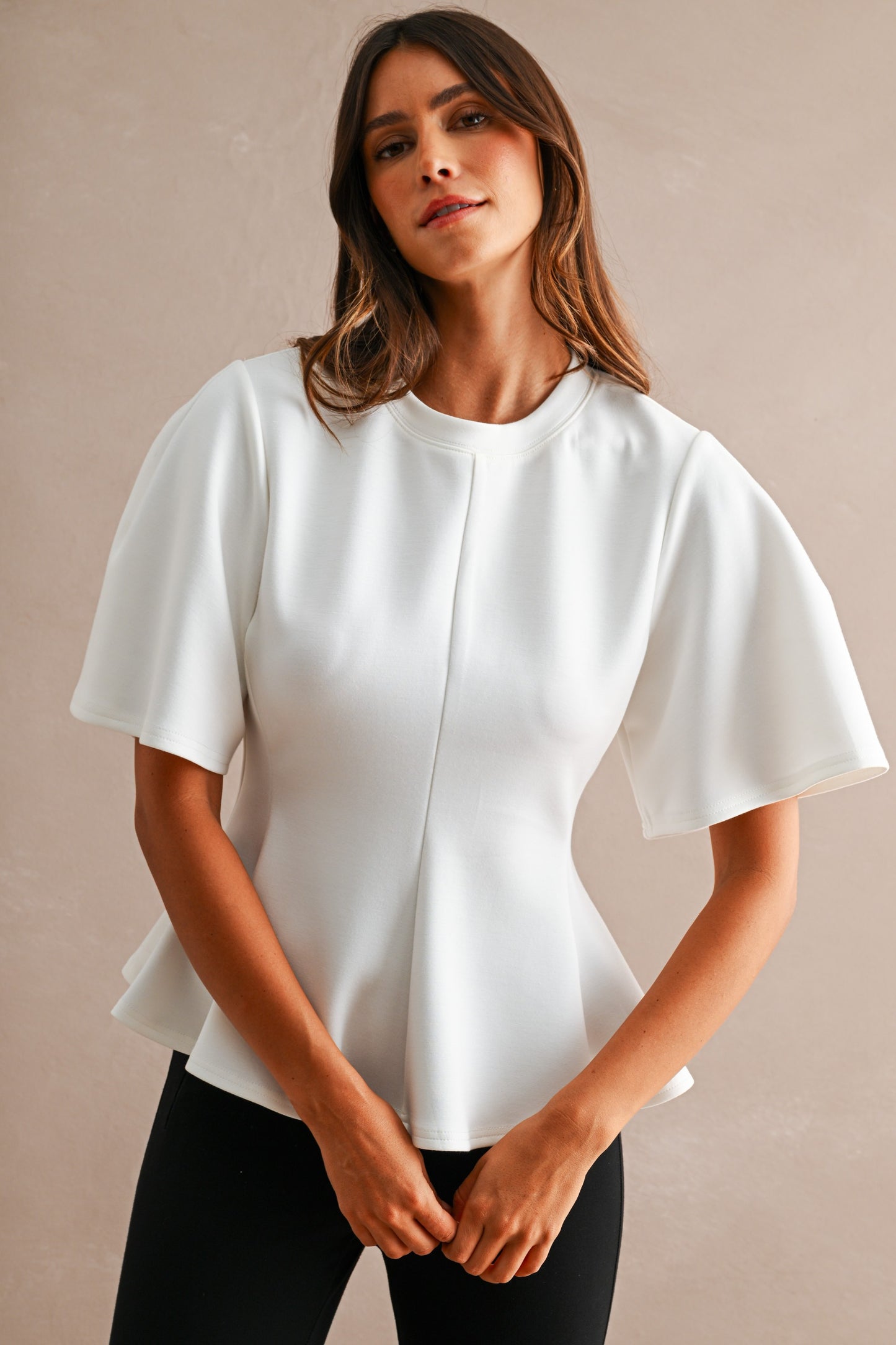 Elevated Scuba Peplum Blouse - White
