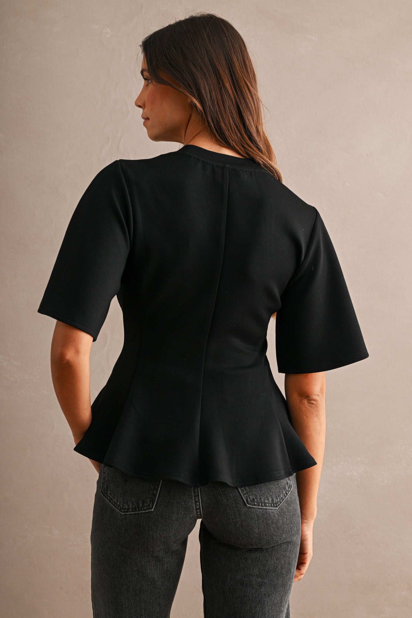 Elevated Scuba Peplum Blouse - Black