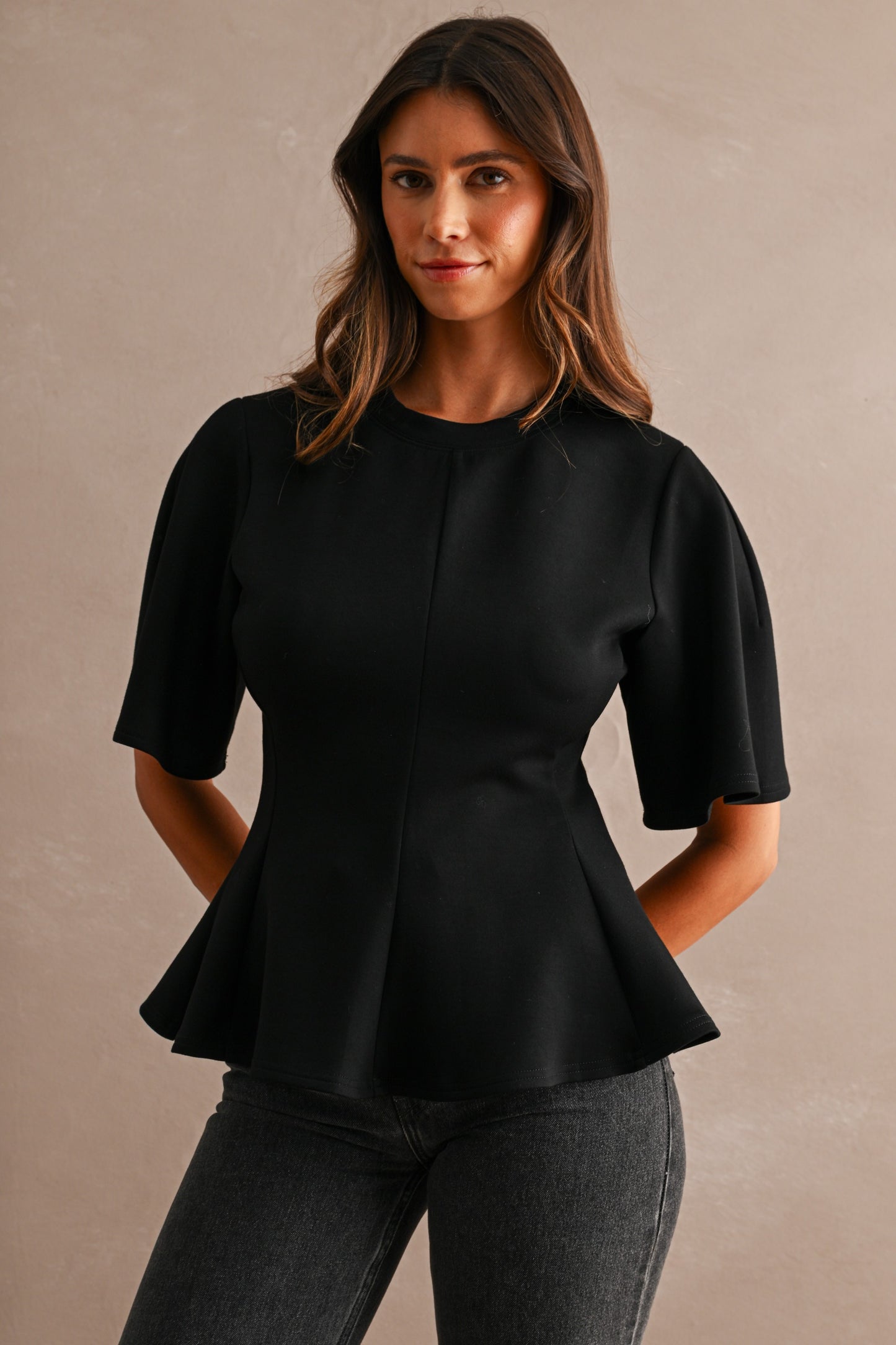 Elevated Scuba Peplum Blouse - Black