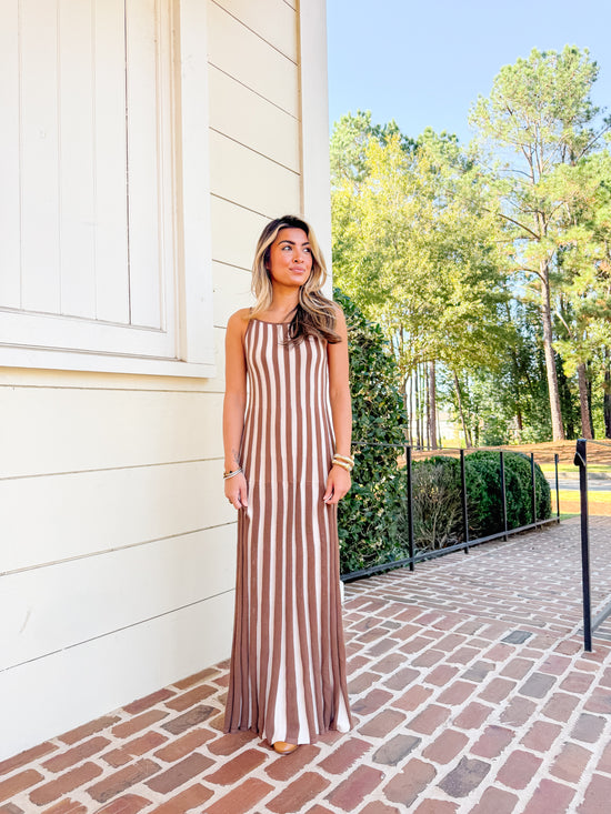 Bentley Brown Knit Ribbed Maxi Dress