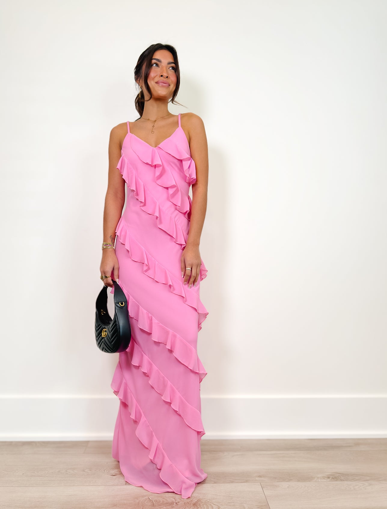 Poppy Pink Ruffled Tiered Maxi Dress