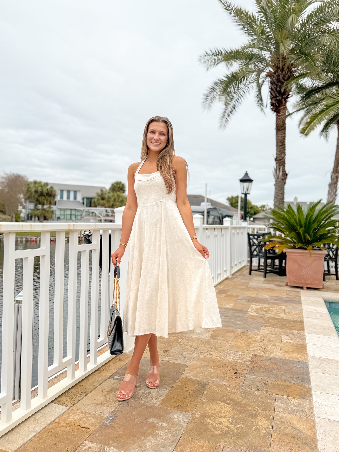 Laura Linen Halter Neck Midi Dress