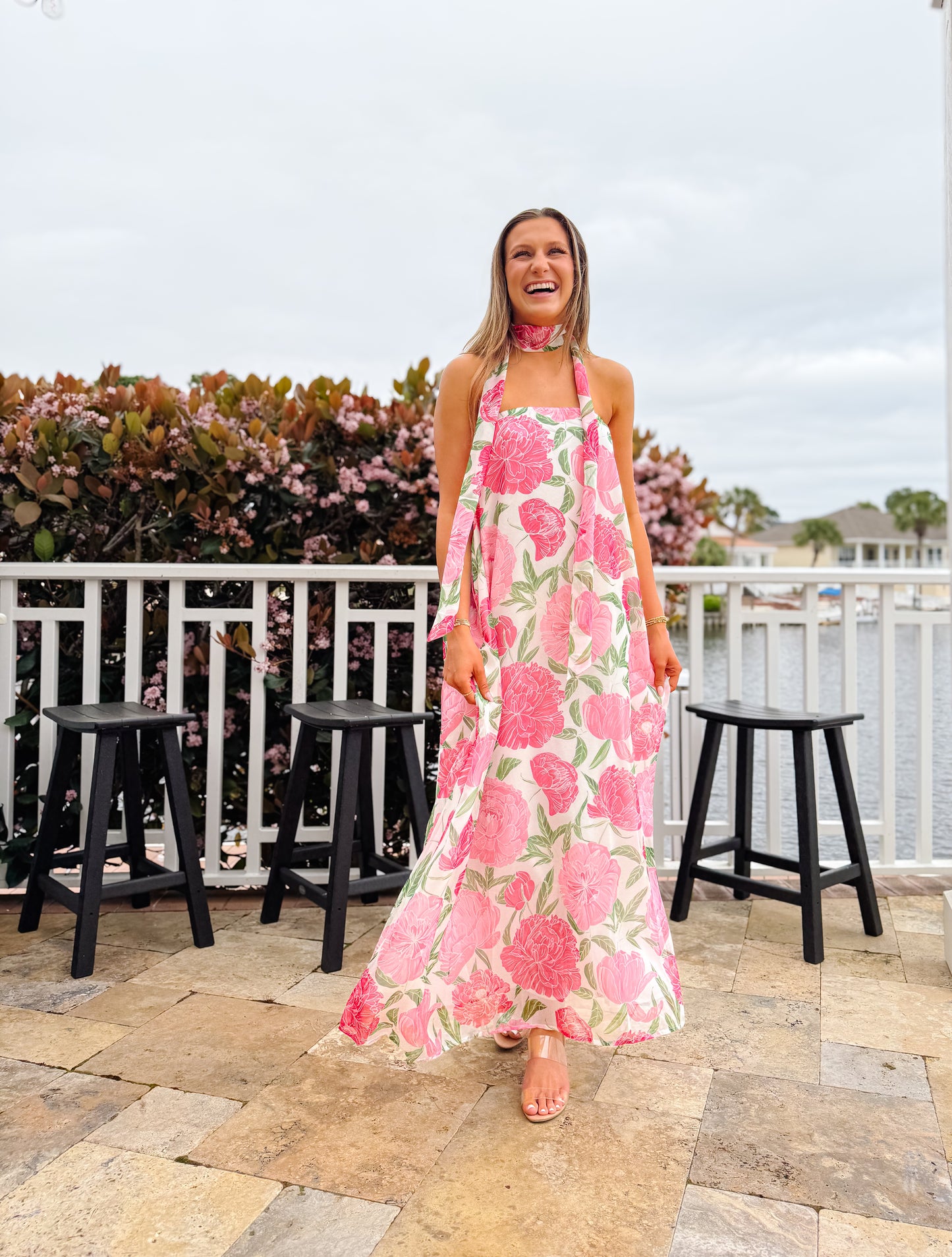 Rosé Garden Scarf Maxi Dress