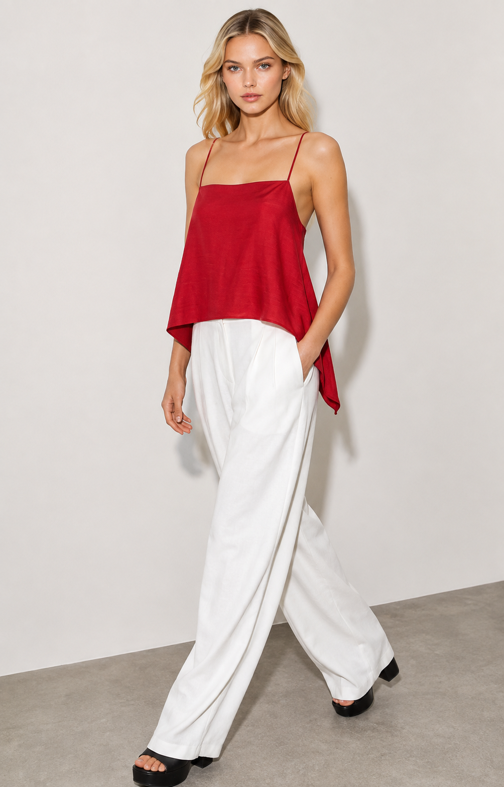 Lady In Red Linen Blouse