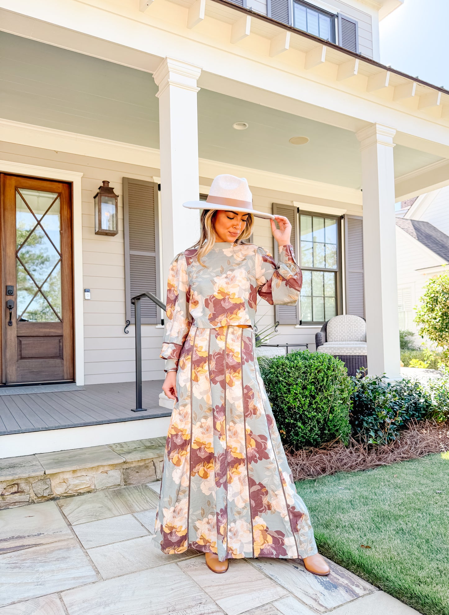 Willow Floral Print Mock Neck Blouse