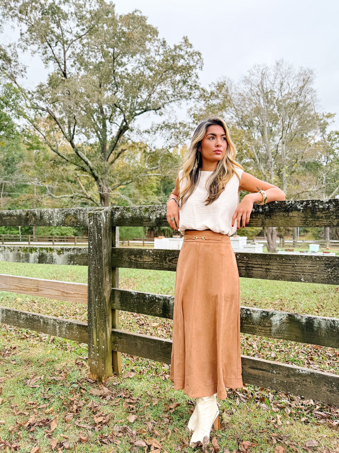 The Caramel Suede Midi Skirt