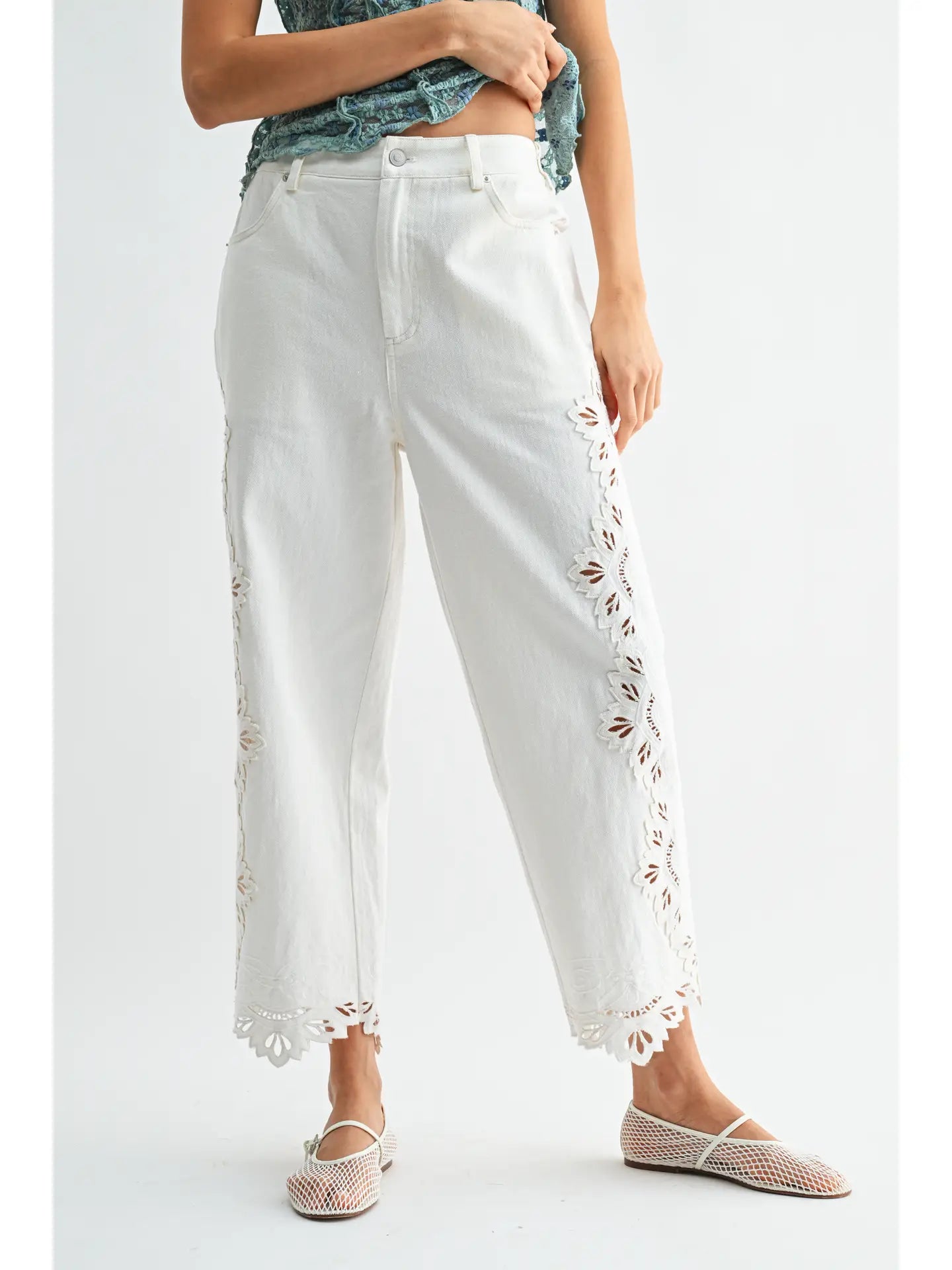 Isla Eyelet White Pants (PRE-ORDER/AVAILABLE TO SHIP 7/19)