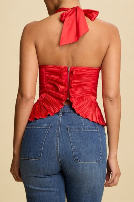Scarlet Flame Pleated Top