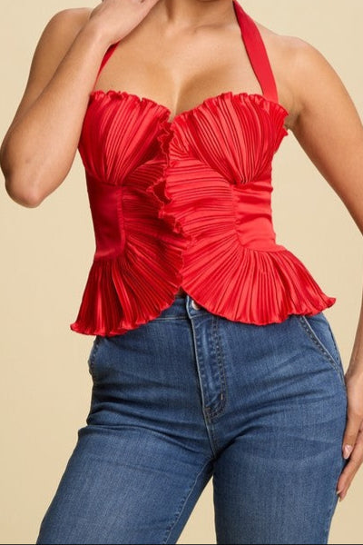 Scarlet Flame Pleated Top
