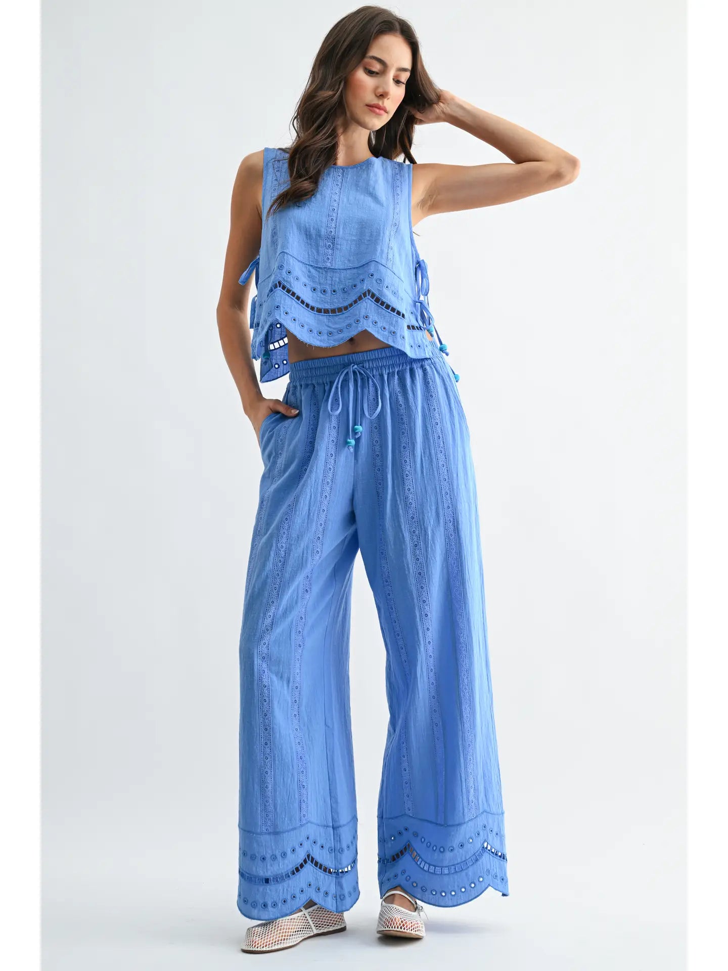 Blue Lagoon Eyelet Scallopped Set (PRE-ORDER: AVAILABLE TO SHIP 5/7)