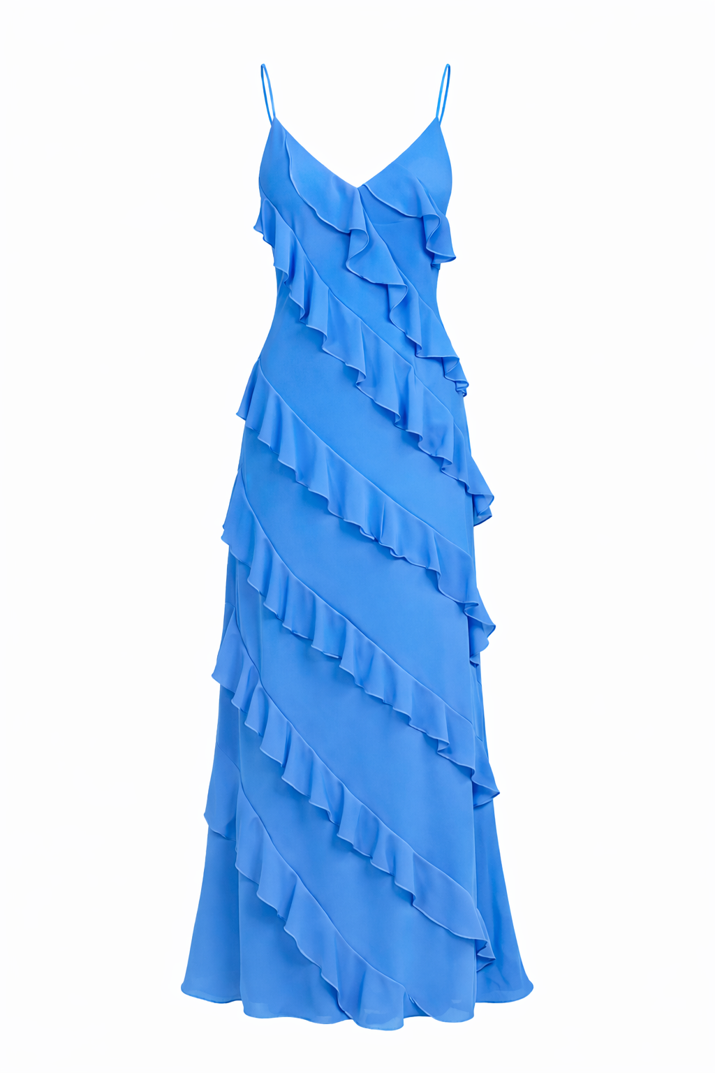 Amelia Aqua Ruffled Tiered Maxi Dress MEDIUM