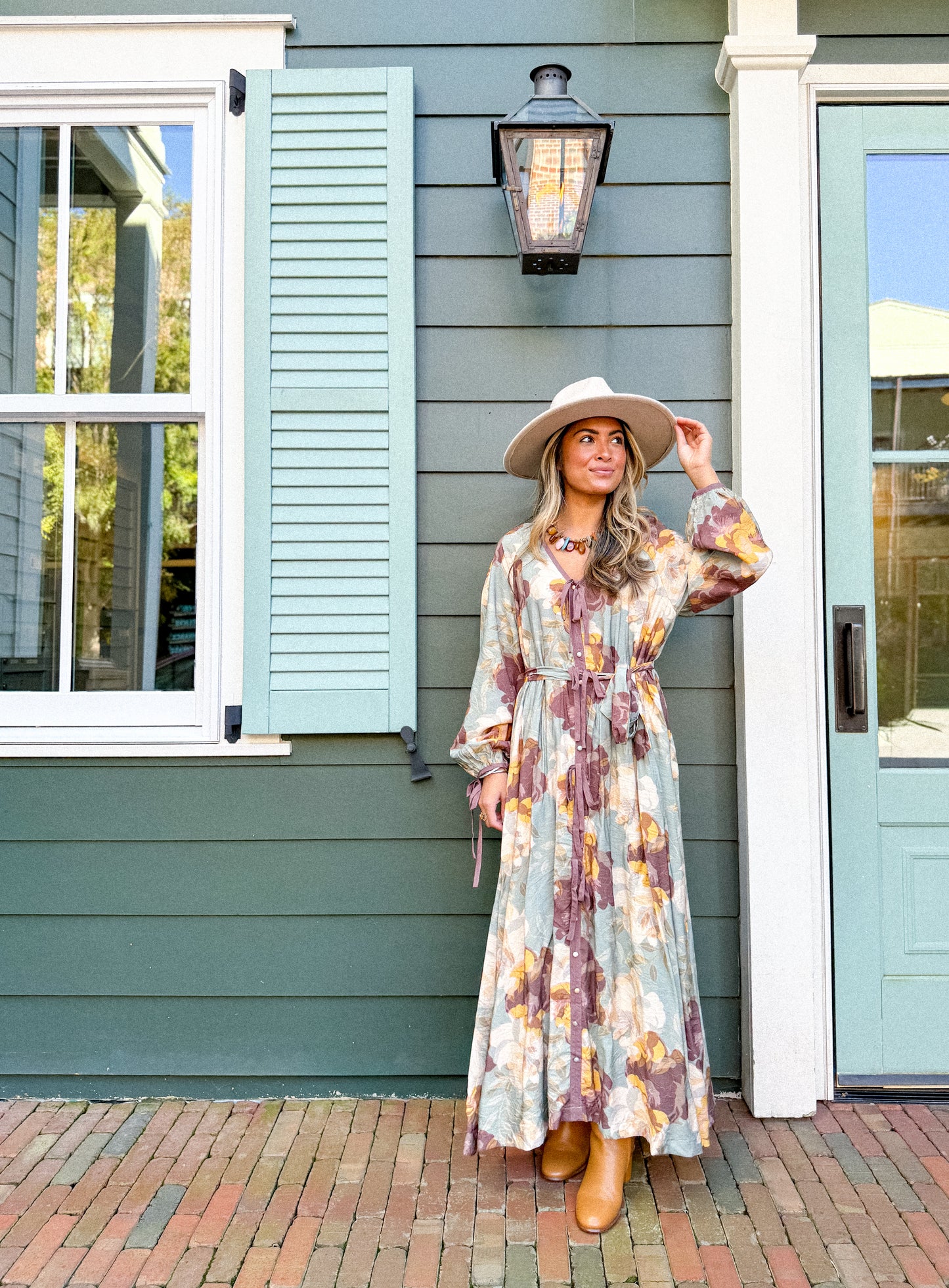 Sage Bloom Self Tie Midi Dress