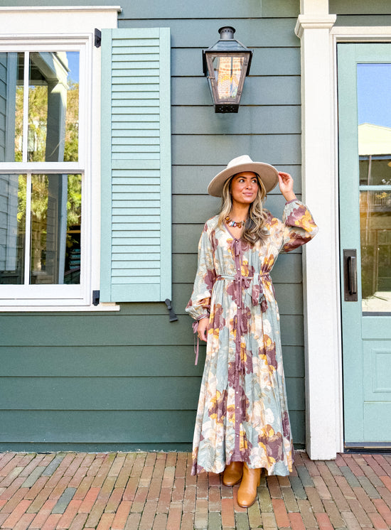 Sage Bloom Self Tie Midi Dress