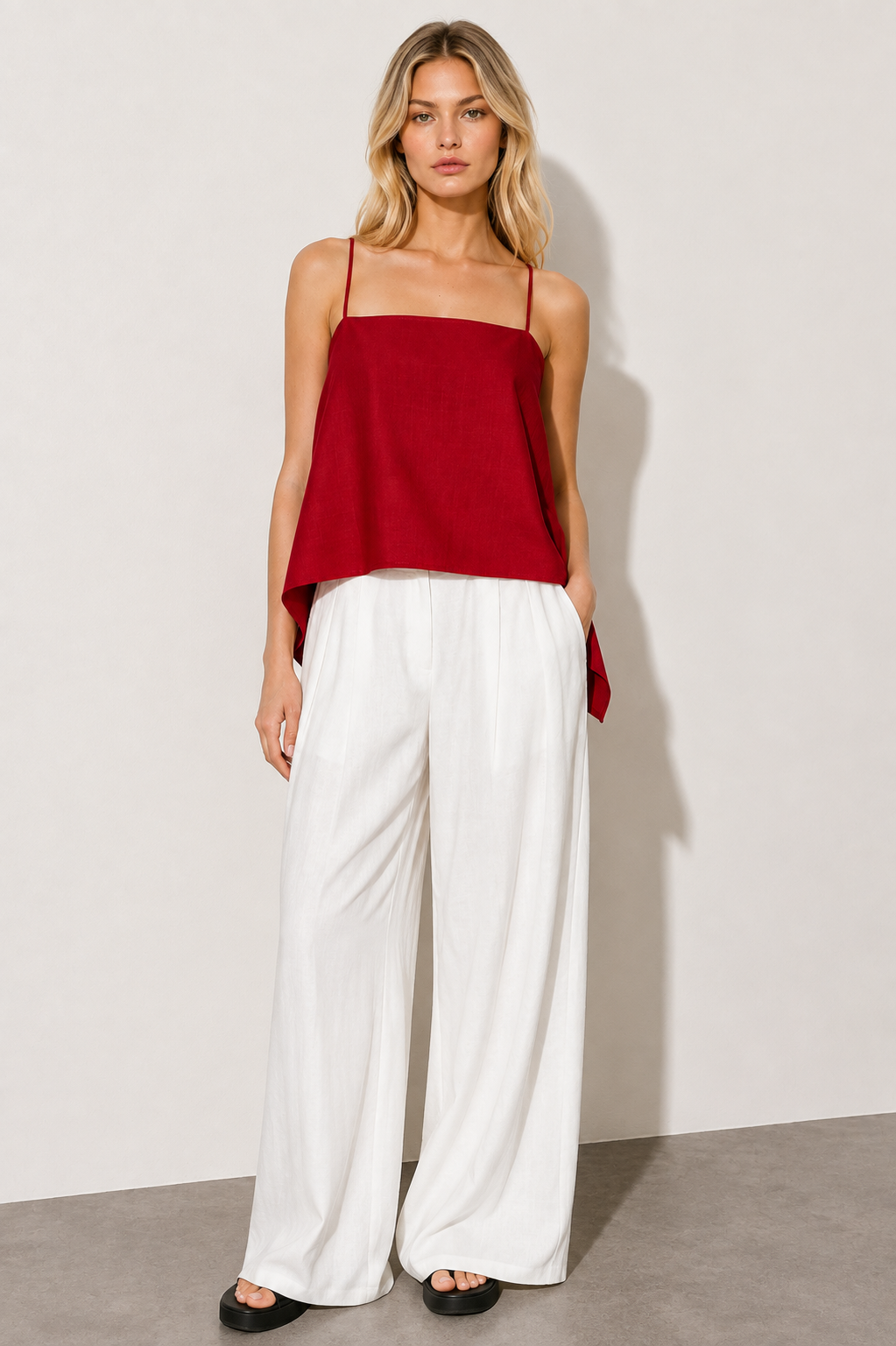 Lady In Red Linen Blouse