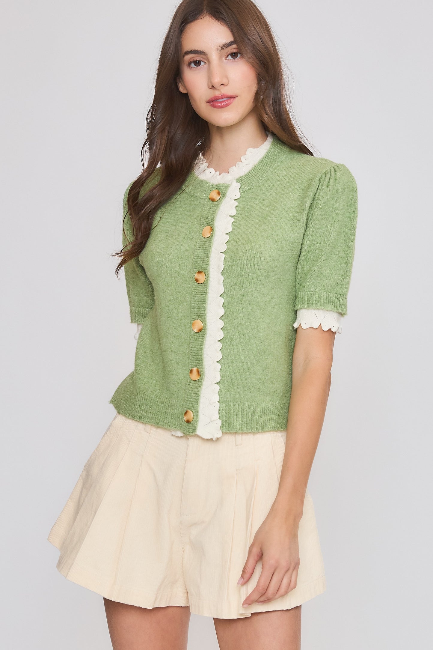 Sweet Sage Scalloped Cardigan (PRE-ORDER/AVAILABLE TO SHIP 8/13)