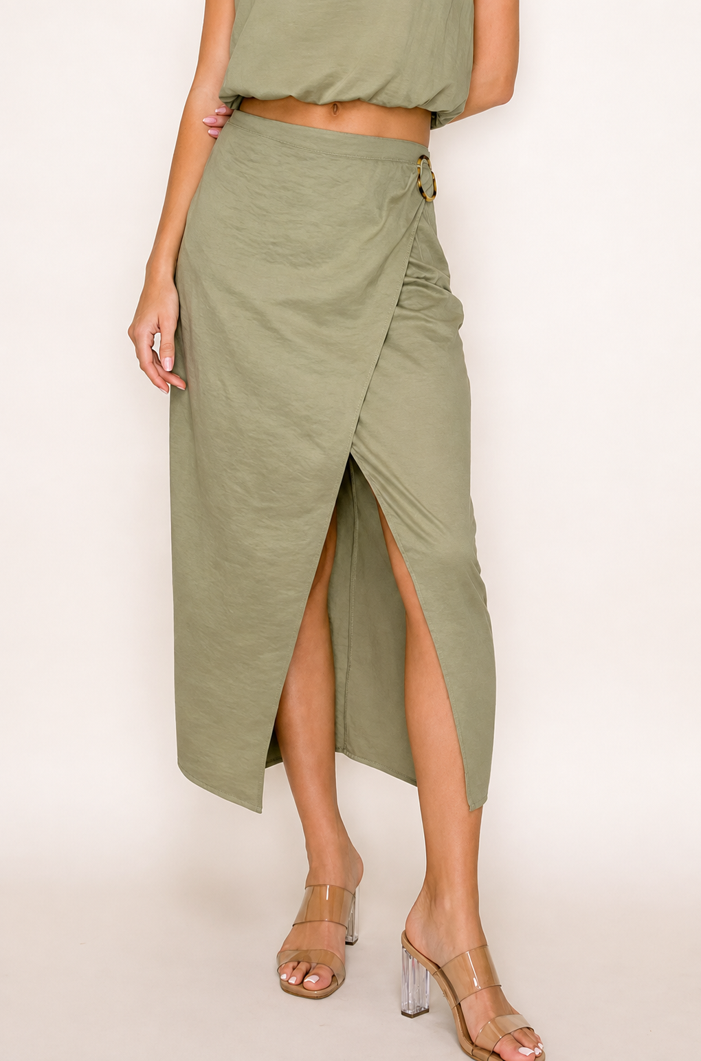 Sage Stroll Wrap Midi Skirt