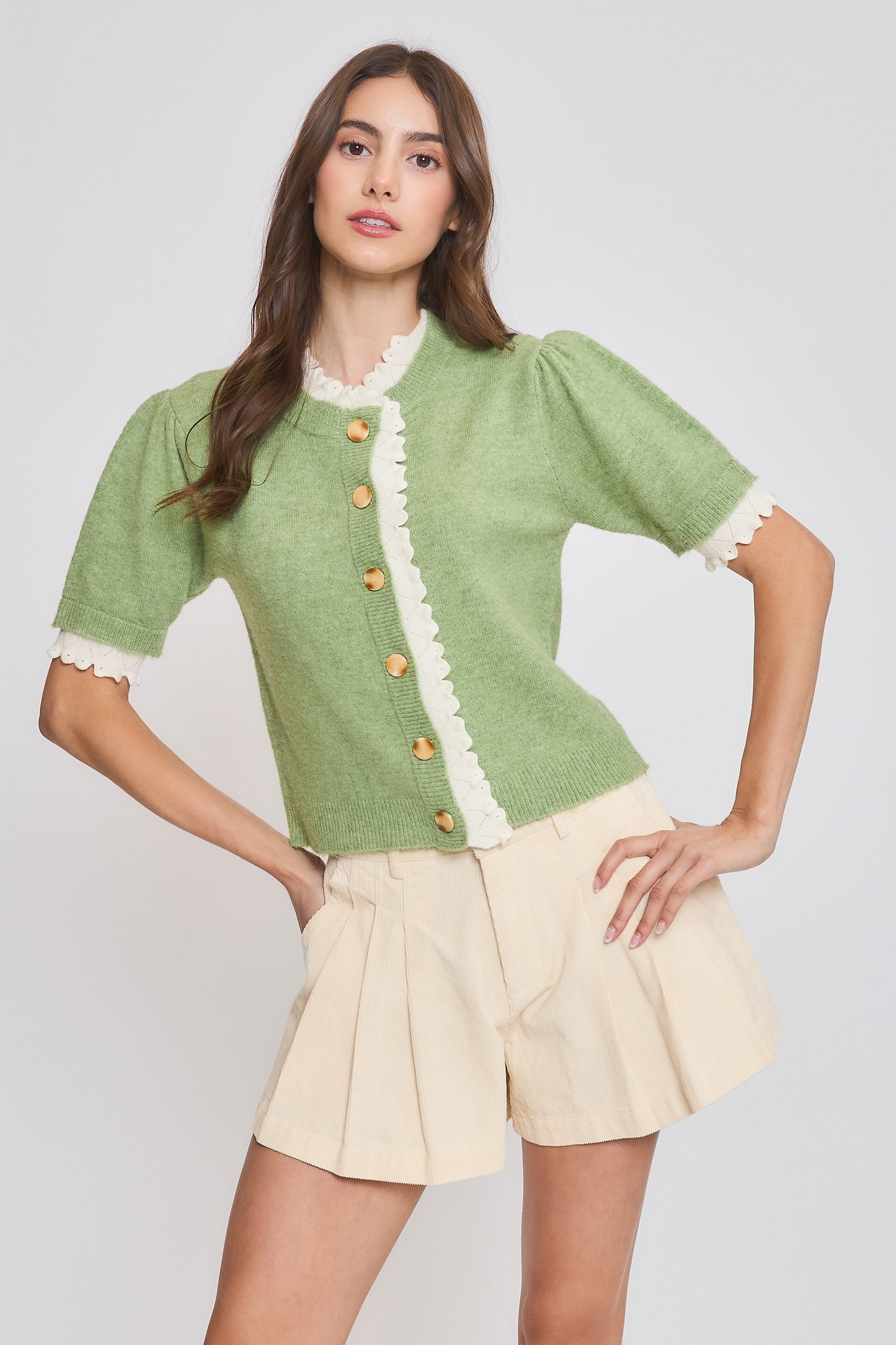 Sweet Sage Scalloped Cardigan (PRE-ORDER/AVAILABLE TO SHIP 8/13)