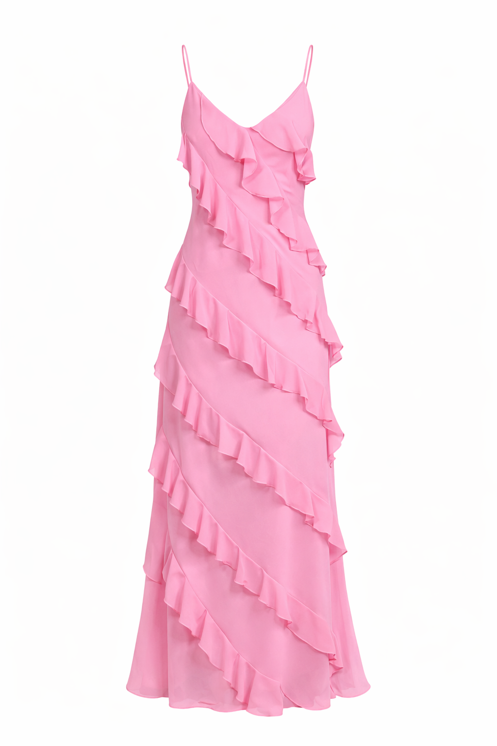 Poppy Pink Ruffled Tiered Maxi Dress