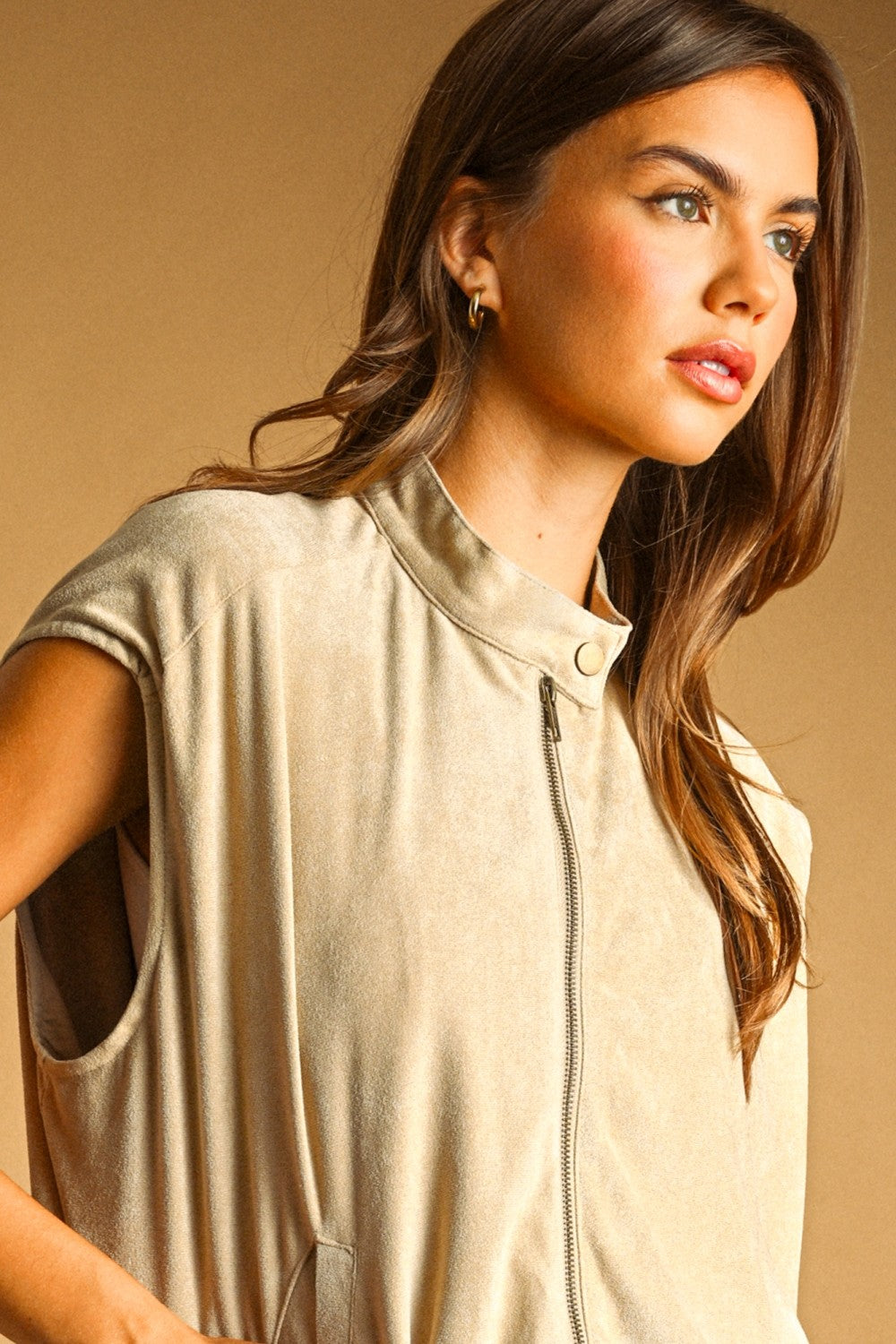 Suede Vest Jacket - Beige