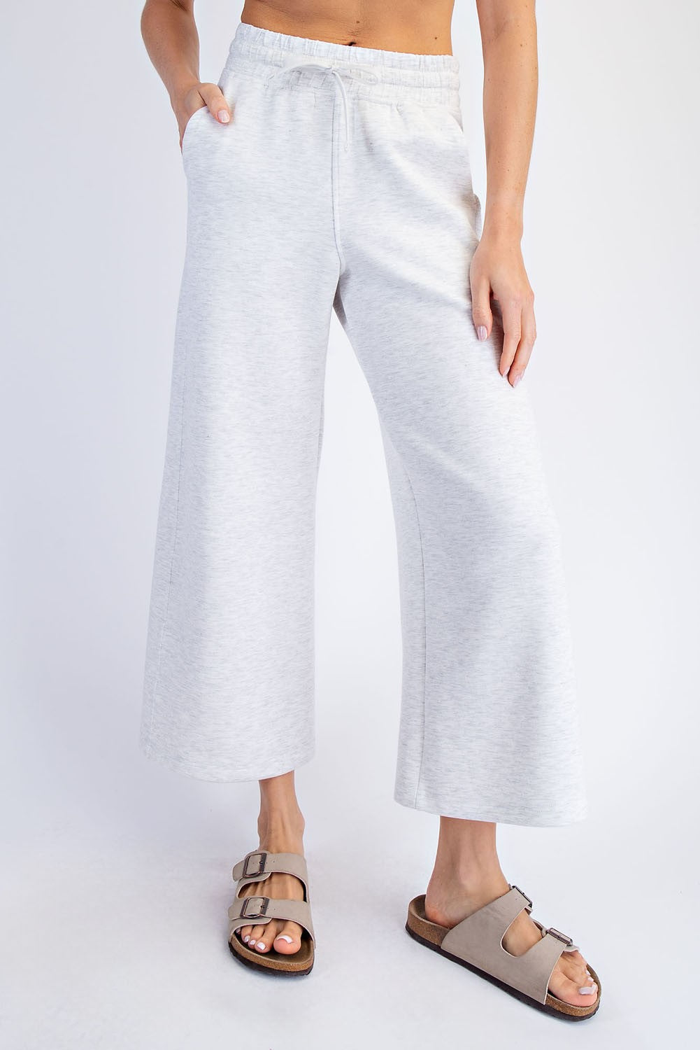 Heather Grey Cropped Scuba Wide Pants