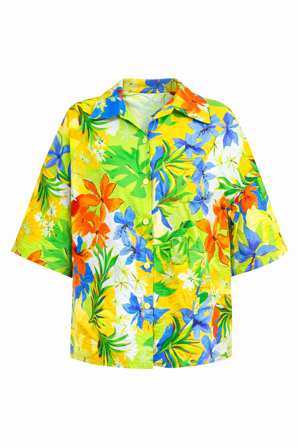 Island Escape Button-Up Top (Blue Multi)