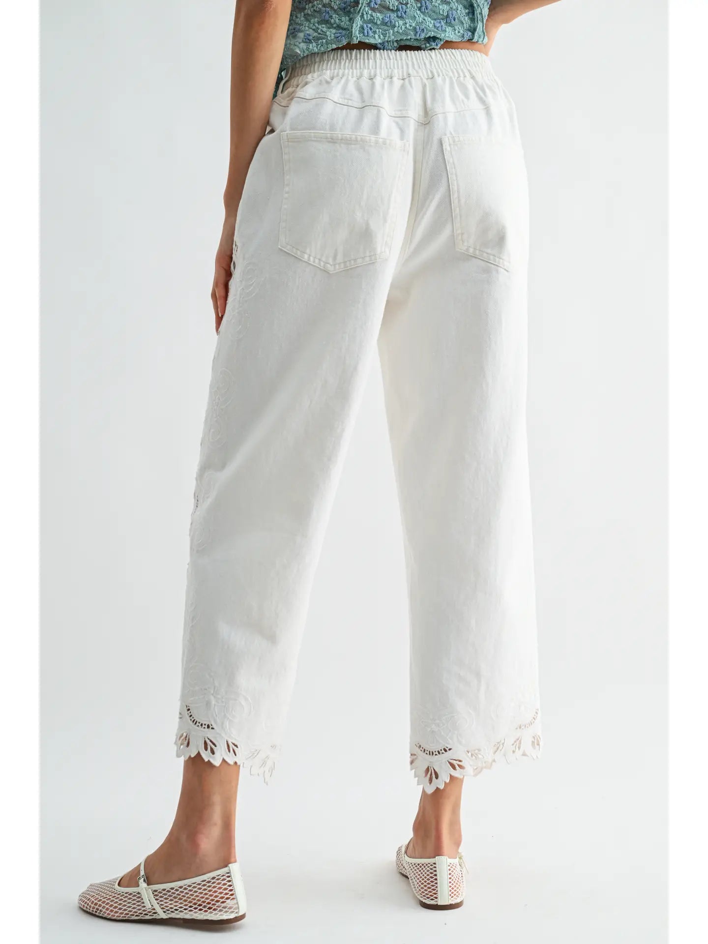 Isla Eyelet White Pants (PRE-ORDER/AVAILABLE TO SHIP 7/19)