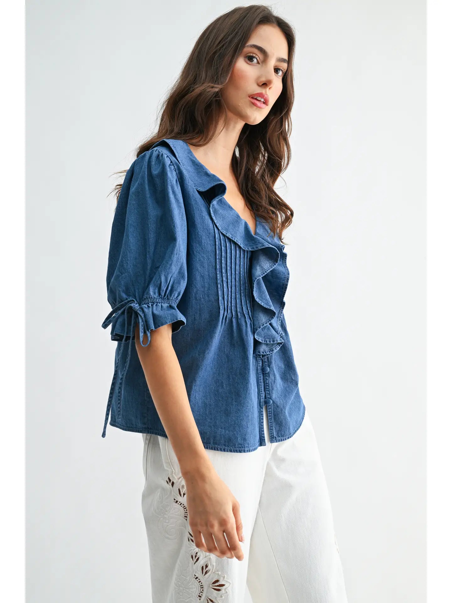 Bluebell Ruffled Denim Blouse (PRE-ORDER/AVAILABLE TO SHIP 7/15)