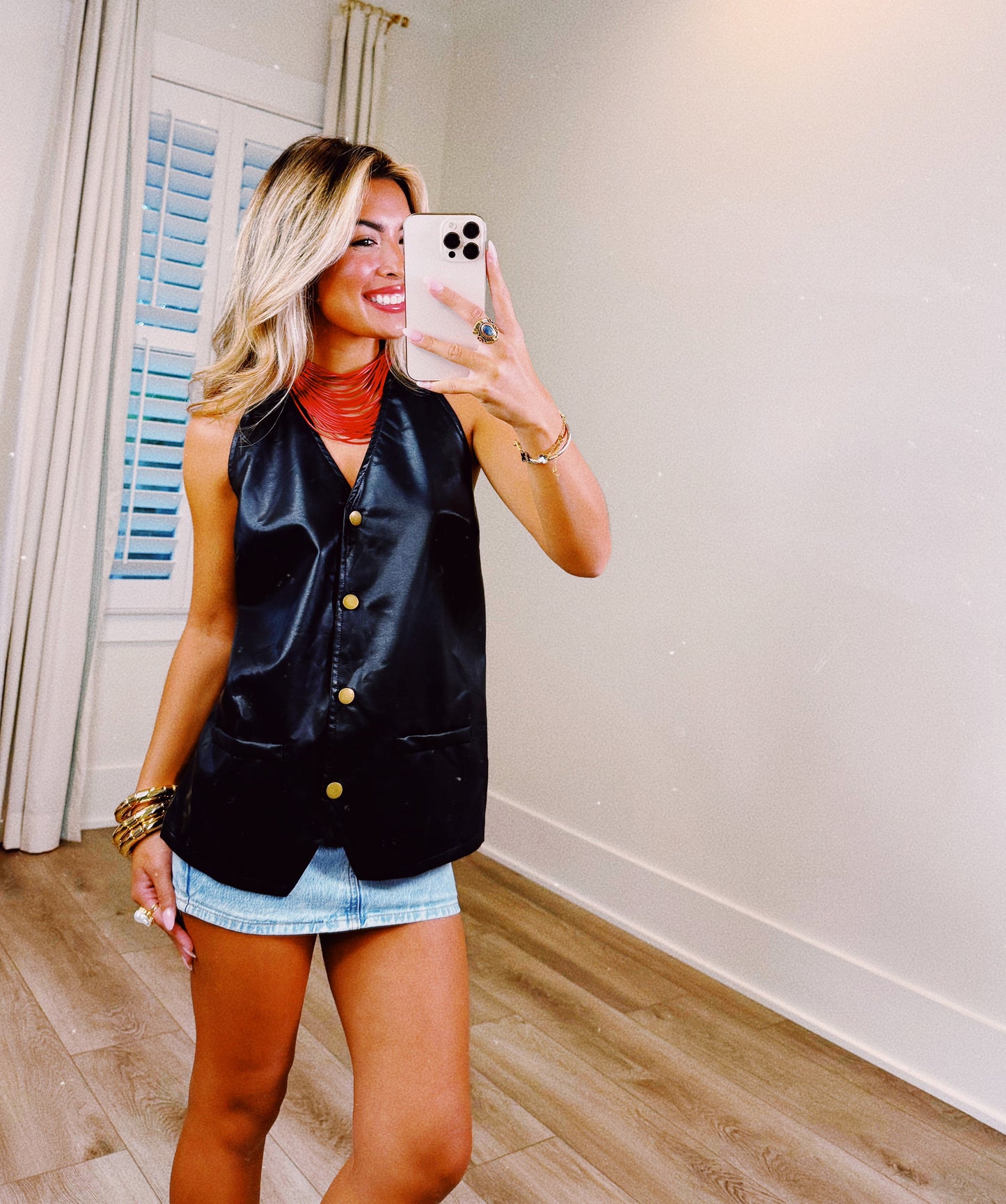 Lacie Black Leather Halter Top